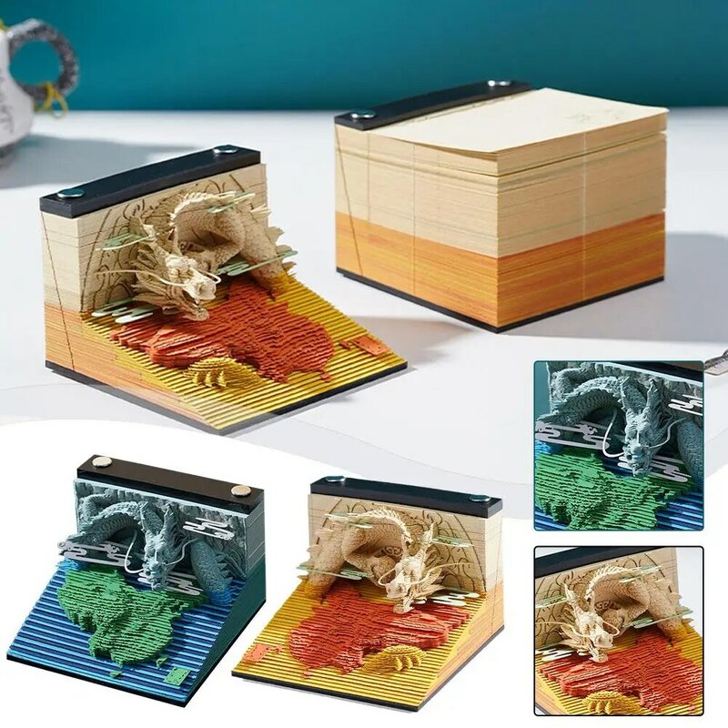 Bloc-notes 3D Dragon Art, calendrier hebdomadaire 2024, papier mémo, modèle de note carimplantée, bloc-notes collant 3D, cadeau, K4Q7