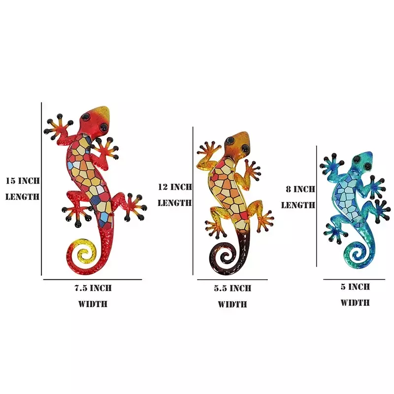 Gecko-庭の壁のハンギングセット,パティオの装飾用の色付きガラス工芸品,キッチンとリビングルーム用の鉄の壁の装飾
