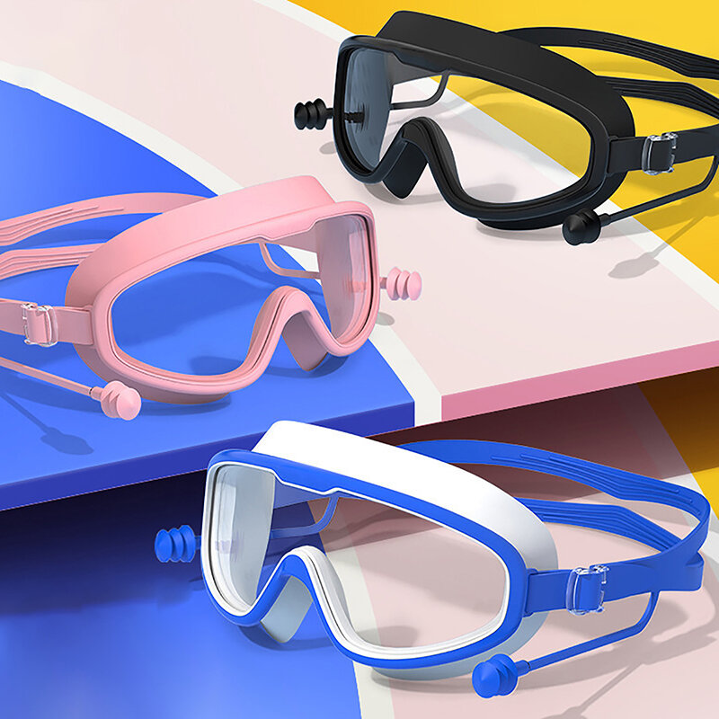 نظارات سباحة مضادة للضباب للبالغين ، منظر واسع ، إطار كبير ، نظارات سباحة بسدادات أذن ، نظارات غوص احترافية ، حمام سباحة