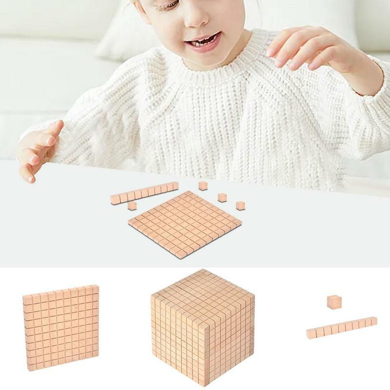 Wooden Math Block Educational Wood Square Blocks Decimal Teaching Assembling Number Cubes For Math Making Crafts DIY Projects