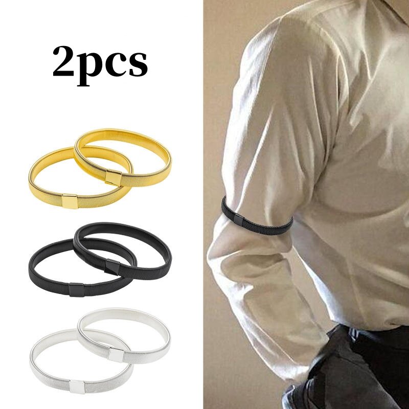 2pcs Men Elasticated Arm Band Shirt Sleeve Holder Elastic Metal Sleeve Garters Non-slip Cuffs Clothing Accessories Arm Rings New