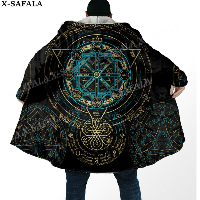 Скандинавская мифология, вегвизир, принт викингов, Толстая теплая накидка с капюшоном, Мужское пальто, ветрозащитный халат, одеяло с капюшоном-4