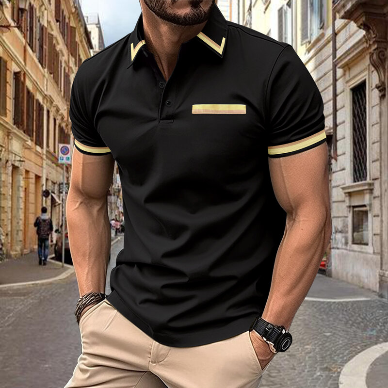 Camisa polo de manga comprida de cor sólida masculina, lazer Top esportivo, Street Wear Clothing, nova moda