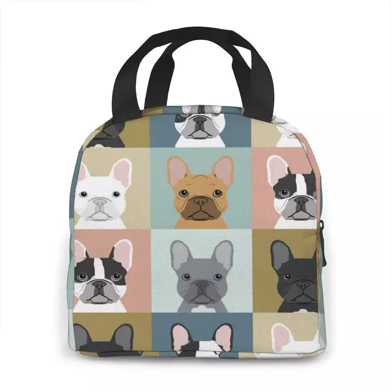 Cute French Bulldog Print Lunch Bag For Women Portable Insulated Canvas Thermal Food Lunch Bags Women Kids Picnic Bag Totes