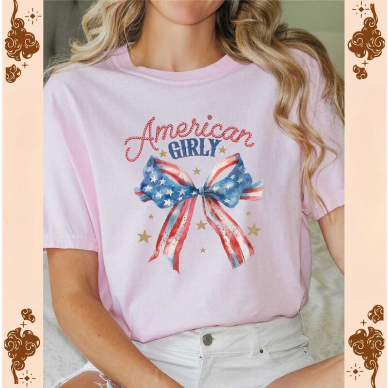 Coquette amerikanische frauen hemd bogen 4. von july hemd amerika girly T-Shirts amerikanische flagge hemd geschenk für weibliche schöne lässige oberteile