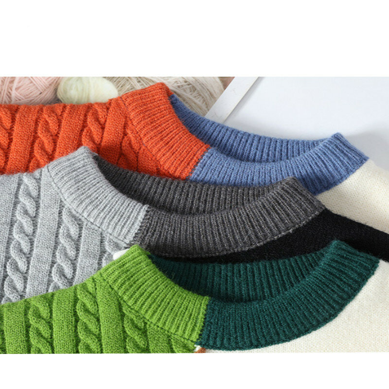 Осенне-зимние теплые мужские свитера, модные пуловеры с высоким воротником в стиле пэчворк, новая Корейская уличная одежда, пуловер, повседневная мужская одежда