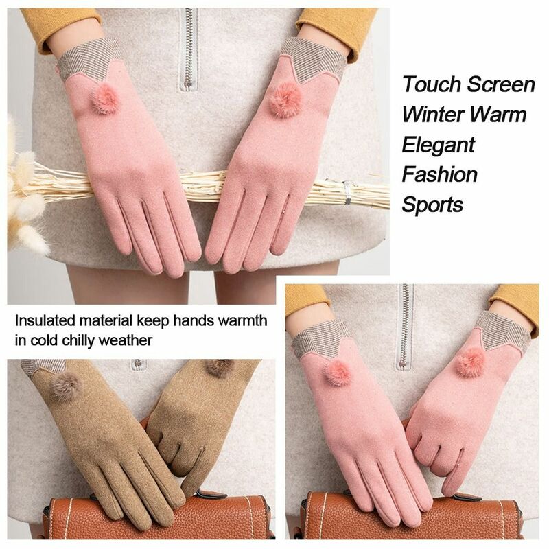 ถุงมือผ้าแคชเมียร์ถุงมืออุ่นแบบเต็มนิ้วสำหรับขี่จักรยานผ้าหนาหรูหรา