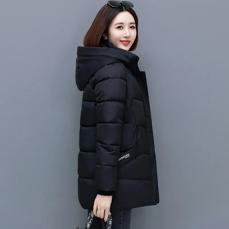 Новинка, зимние парки для женщин, Корейская свободная пуховая хлопковая куртка среднего возраста, пальто, женское утепленное пальто с капюшоном и подкладкой, женские топы