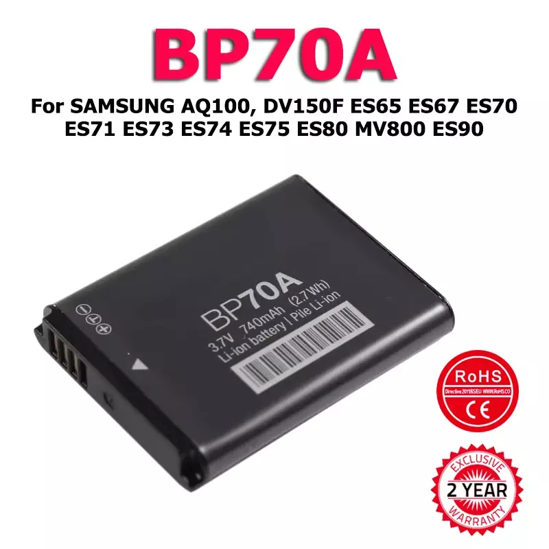 XDOU-BP70A Bateria para SAMSUNG, BP * 70A, alta qualidade, AQ100, DV150F, ES65, ES67, ES70, ES71, ES73, ES74, ES75, ES80, MV800, ES90