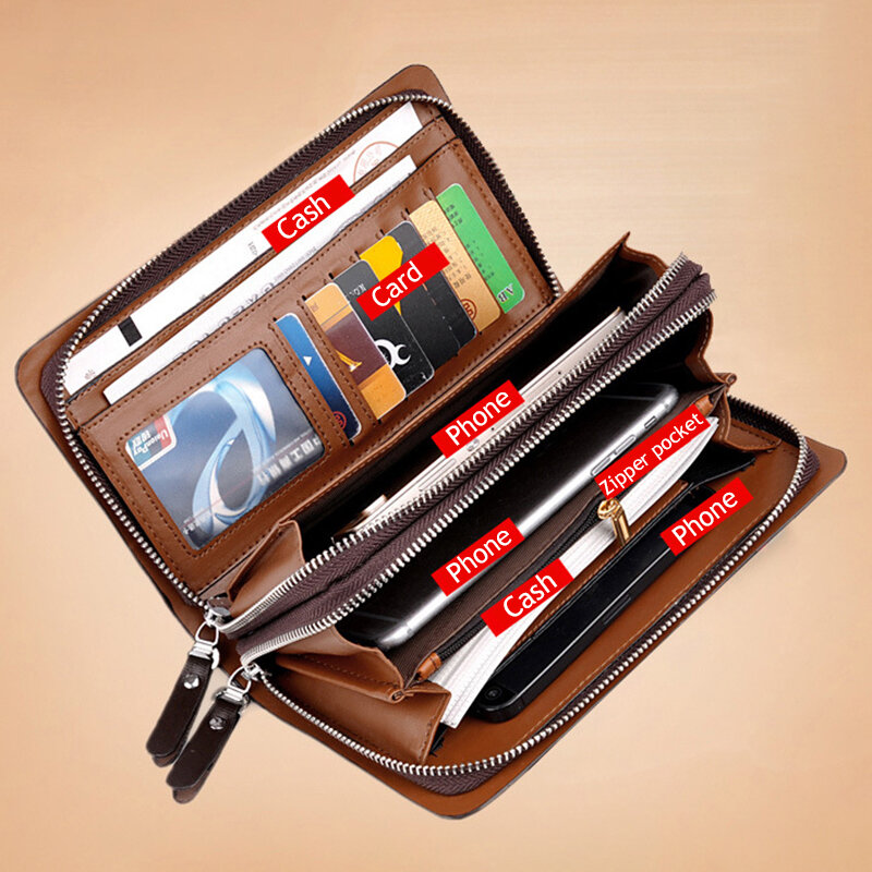 Pochette in pelle per uomo portafoglio con cerniera Passcard borsa di lusso di moda porta carte di credito quadrato borsa per telefono borsa per portiere a mano maschile