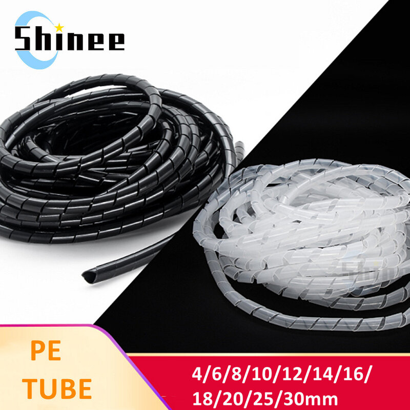 Manguito de Cable de envoltura en espiral de tubo de bobinado, organizador de alambre transparente/negro, tubo de funda, Protector de gestión de cinta de plástico de 4-30MM