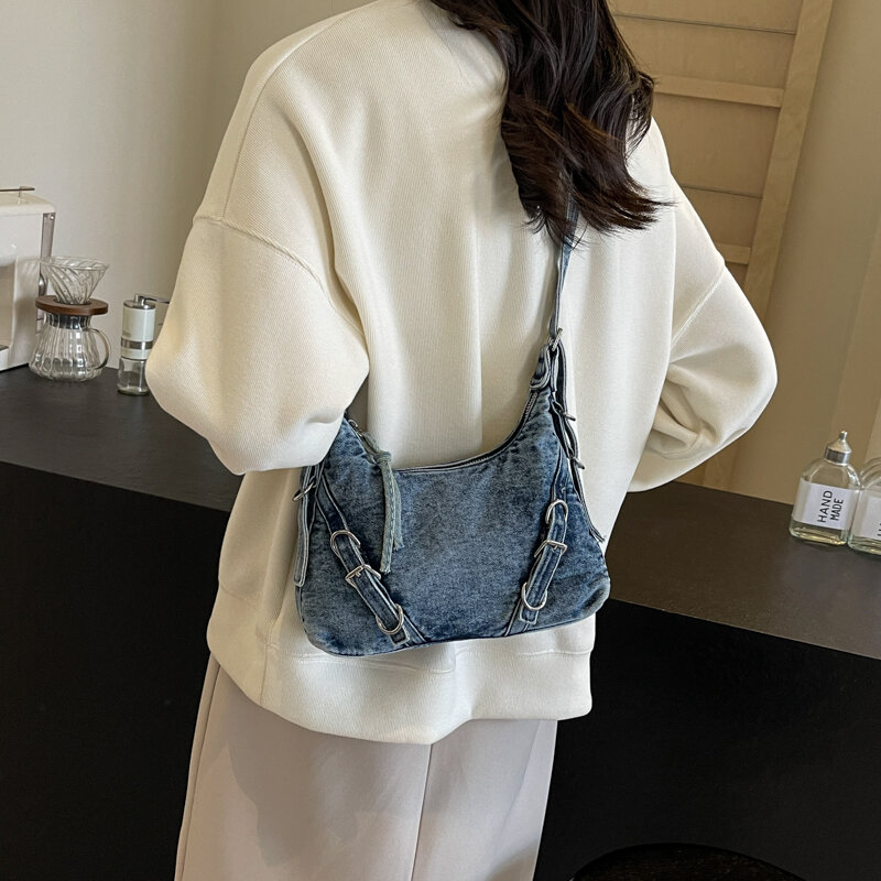 Gürtel Design Achsel Umhängetaschen für Frauen 2024 y2k koreanische Mode weibliche kleine Stoff Umhängetasche Dame Handtaschen und Geldbörsen