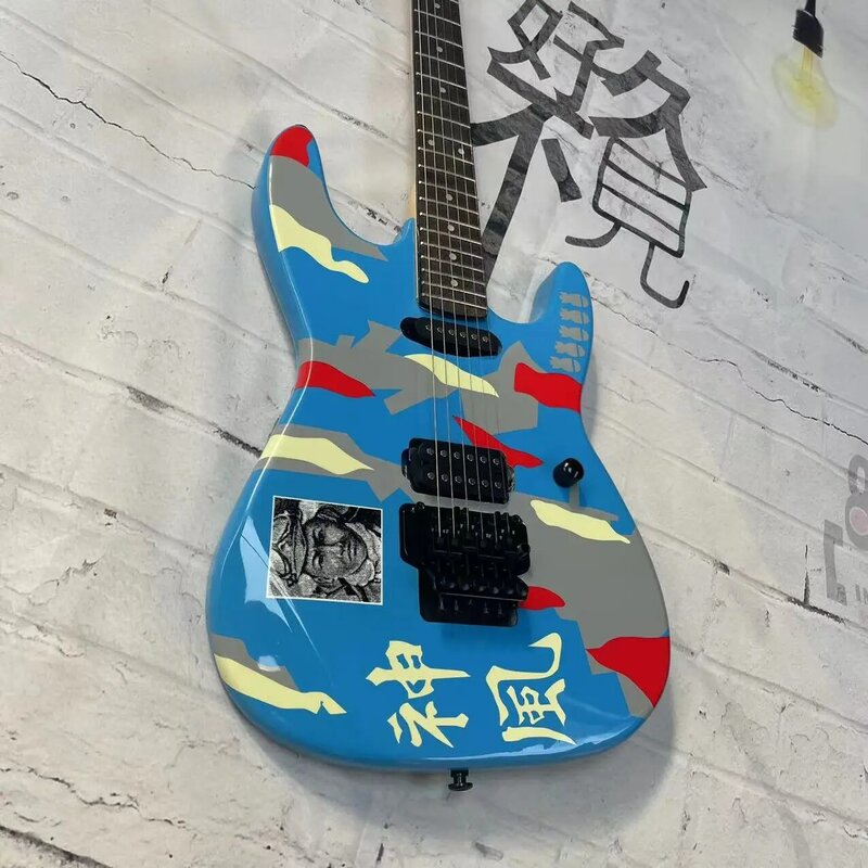 Shenfeng gitar listrik 6 senar lukisan tangan, bodi dicat tangan, papan jari maple, rel maple, foto pabrik