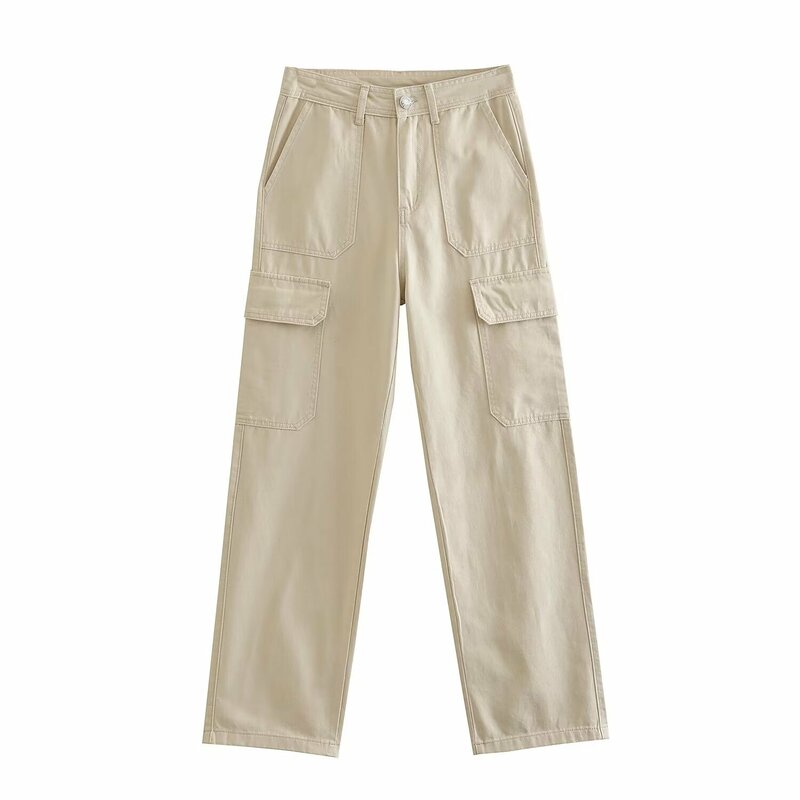 Pantalones de trabajo decorativos con bolsillo recto de cintura alta, nuevo estilo de primavera