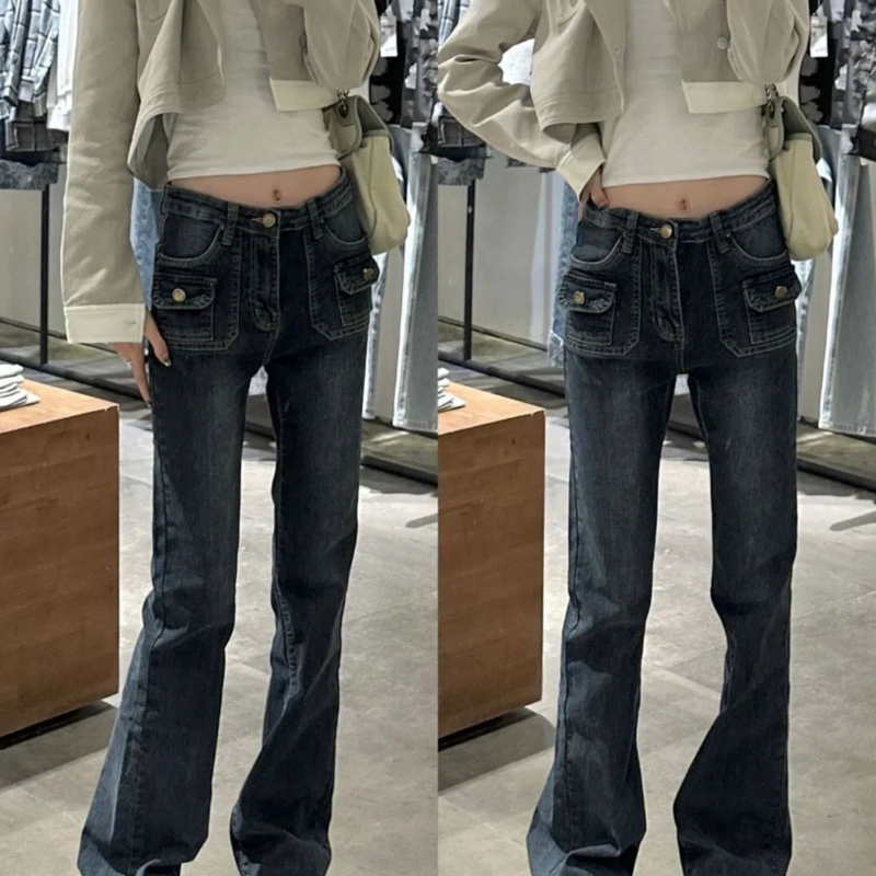 Новинка весна-лето 2023 Модные расклешенные брюки женские студенческие корейские узкие джинсы свободные широкие стильные джинсы трендовые