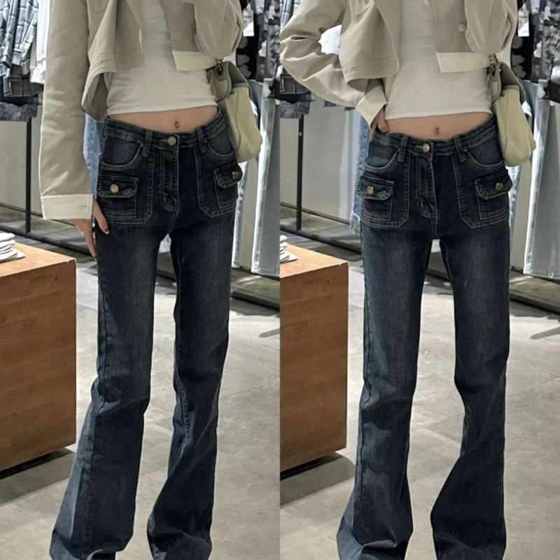 Jean slim évasé style drapeau pour femme, pantalon décontracté, jambe large, étudiant coréen, printemps, été, nouvelle mode, tendance, 2023