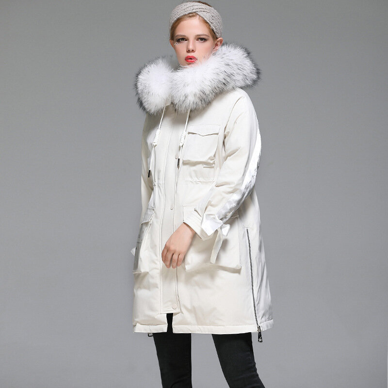 Jaket Mantel Bawah Ski Hangat Wanita Putih Musim Dingin Mode 2022 Jaket Puffer Hitam Putih Hoodie Hangat Kasual Wanita