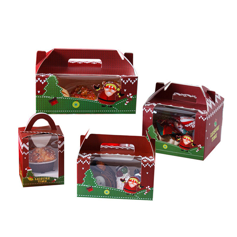 Caja de embalaje para cupcakes de Navidad, pastel, postre, pastelería, regalo para llevar, caja de embalaje de papel portátil, suministros para fiestas navideñas