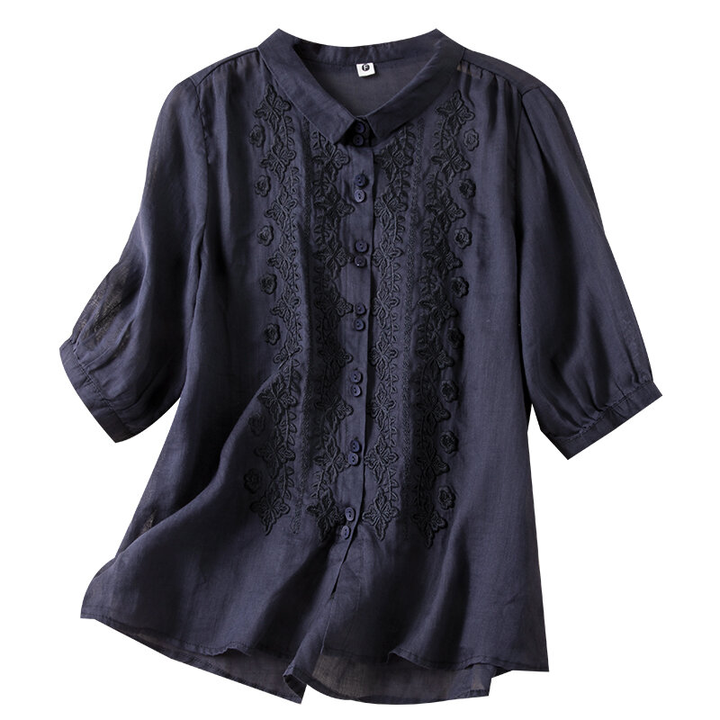 Chinese Style Women's Shirt Summer Cotton Linen Vintage Blouses Loose Embroidery Women Tops Fashion Clothing YCMYUNYAN