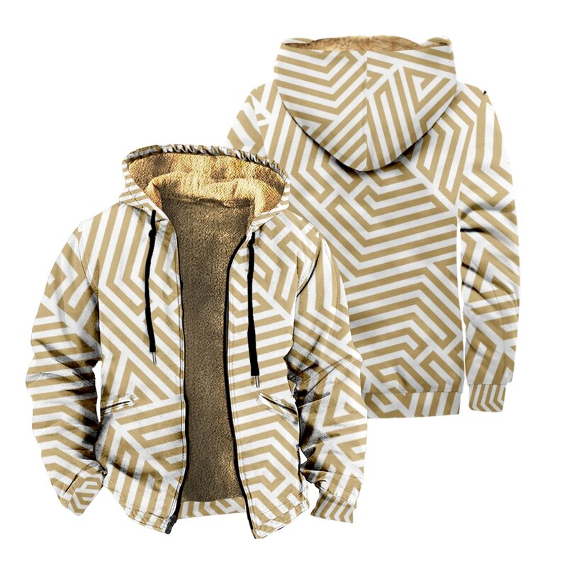 Толстовка мужская на молнии с абстрактным геометрическим рисунком, Утепленное зимнее пальто с длинным рукавом, уличная одежда с 3D-принтом