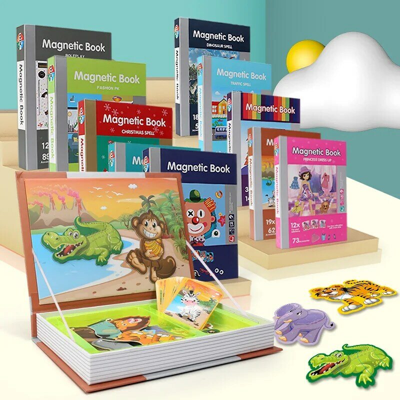 3D Cartoon Magnetic Puzzle Book for Kids, Jogos Avançados Puzzles, Montessori Educação, Crianças Brinquedos, 2-6 Anos de Idade, Kindergarten Gift