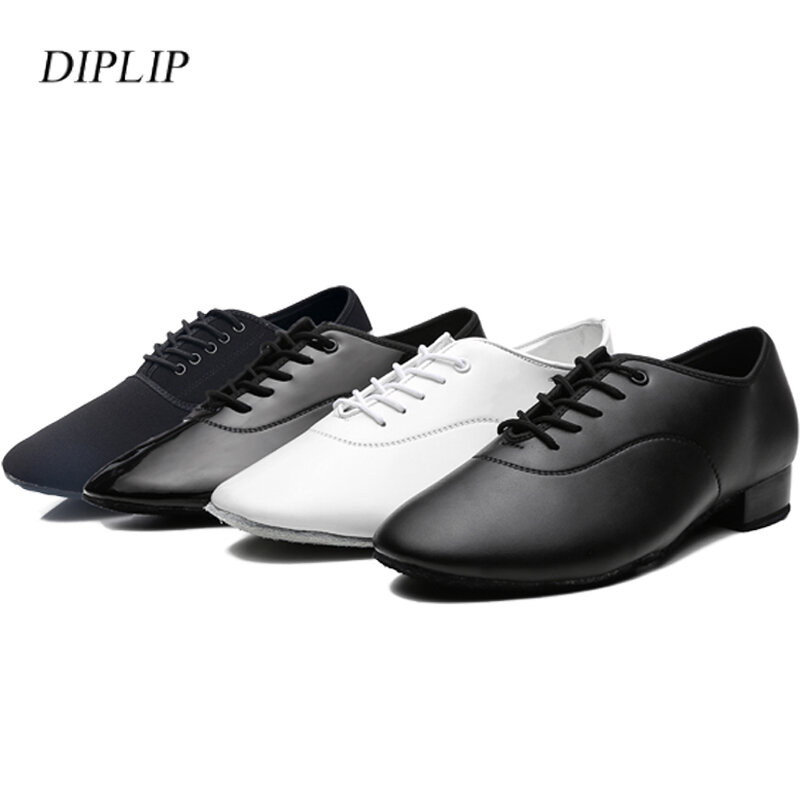 Diplip-zapatos de baile latino para hombre, calzado moderno de Tango, Salsa, zapatos de salón de cuero, tacones cuadrados, zapatillas de Jazz, Color blanco