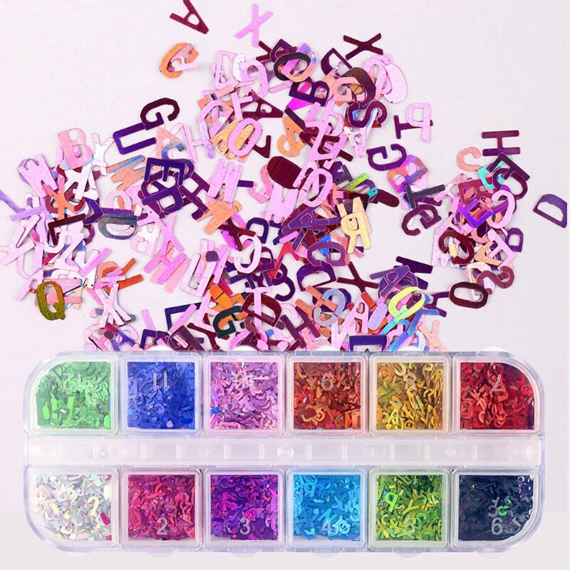 Láser holográfico del alfabeto, 12 colores, 26 letras en inglés, purpurina gruesa mezclada para manualidades resina epoxi,