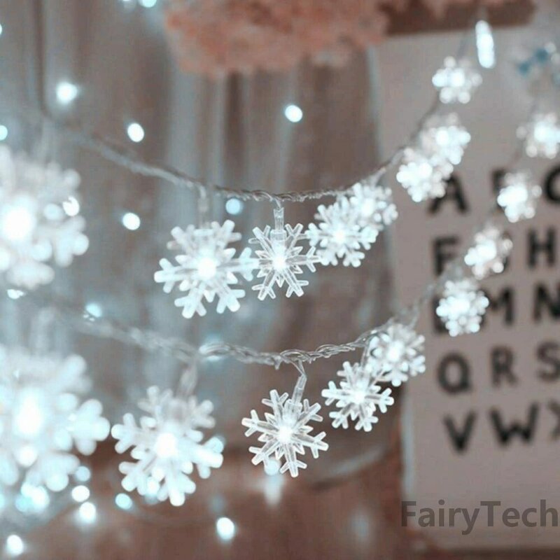 3m 20 LED Garland Holiday Snowflakes String Fairy Lights Hanging Christmas Tree Decorations for Home Wedding Party Noel Navidad