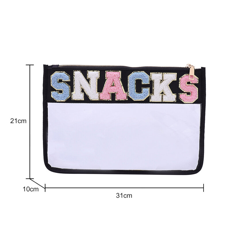 Letter Patches Transparent PVC Bag Cosmetic Bag Clutch Clear Travel Make up Cosmetic Bag Pouches Snack Stuff Makeup Toiletry Bag