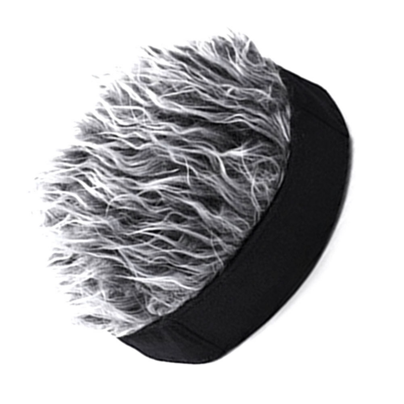 Adult Brimless Hats Baseball Cap Women Hairy Sports Hat Knitted Wig Hat W/ Wigs Man Hip Hop Headband Black + Gray