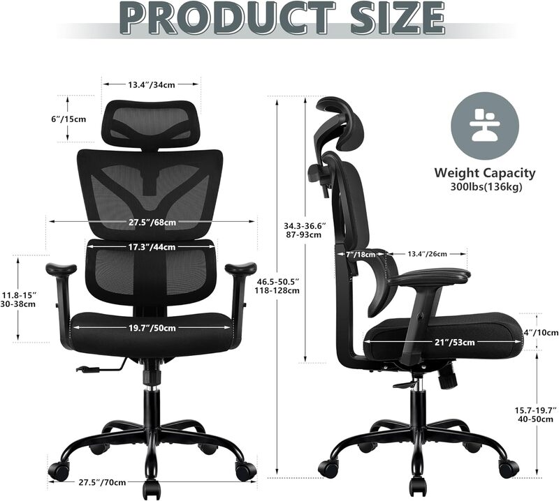 Silla de oficina de malla transpirable con reposabrazos ajustable, cómoda silla de juegos para el hogar y la Oficina, soporte para la cintura, color negro