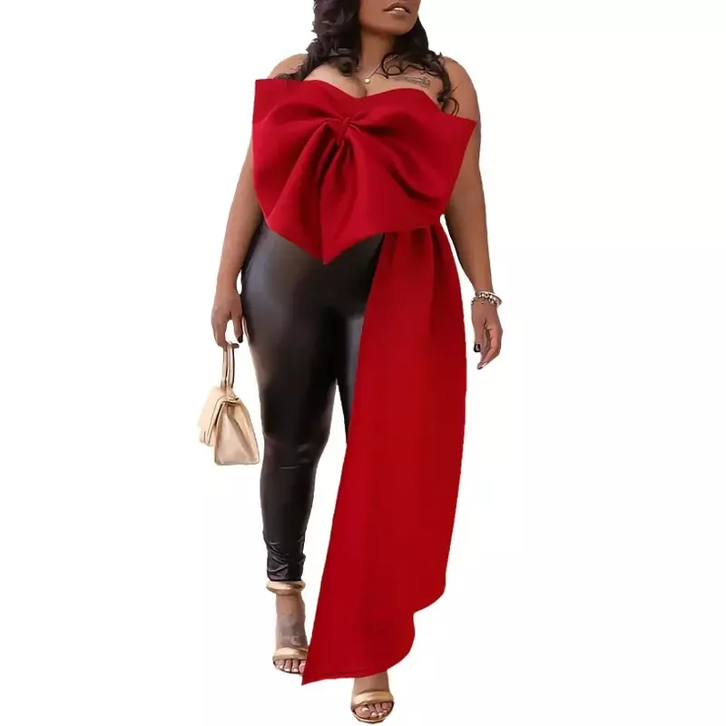 African Clothes for Women Summer Sexy Party Blouses Top Irregular Bow Fashion Celebrate Night Evening Event Gown Africa Clothing