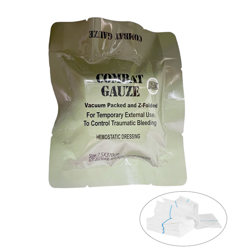 Caulim-Emergency Gauze Combat Hemostatic Kit, Trauma Solúvel para Tático Militar, Primeiros Socorros, Molho Médico para Feridas