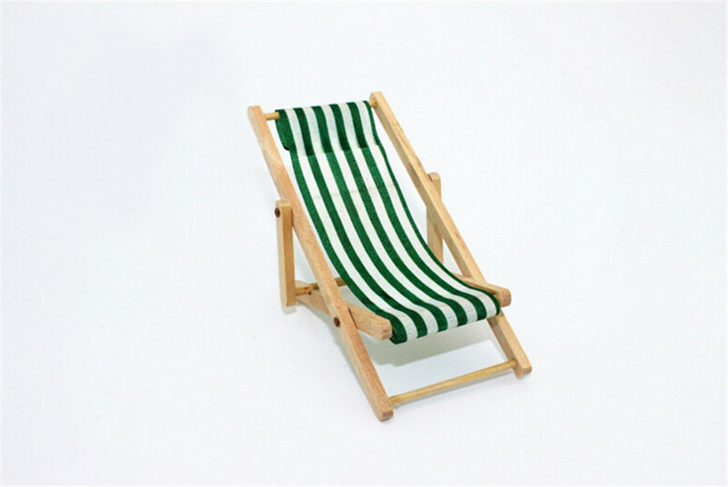 1:12 Scale Foldable Wooden Deckchair Lounge Beach Chair For Lovely Miniature Dolls House Decor Color In Green Pink Blue