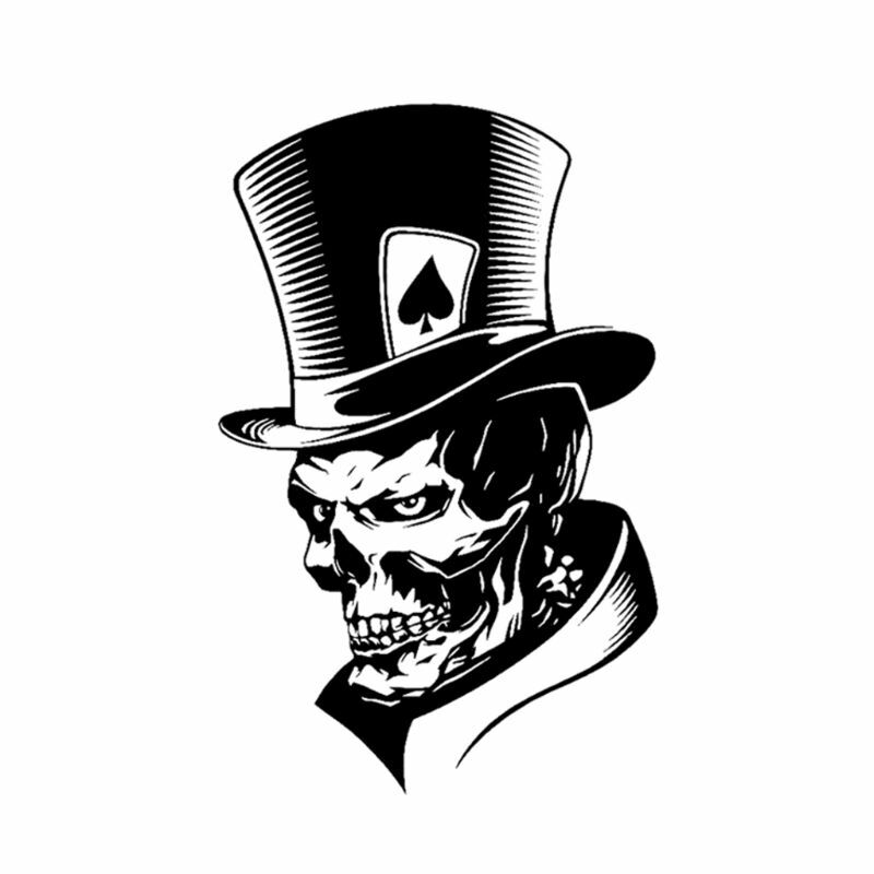 2022 novo 11.3x17.6cm adorável coringa esqueleto crânio jogando cartas poker monstro chapéu carro adesivo