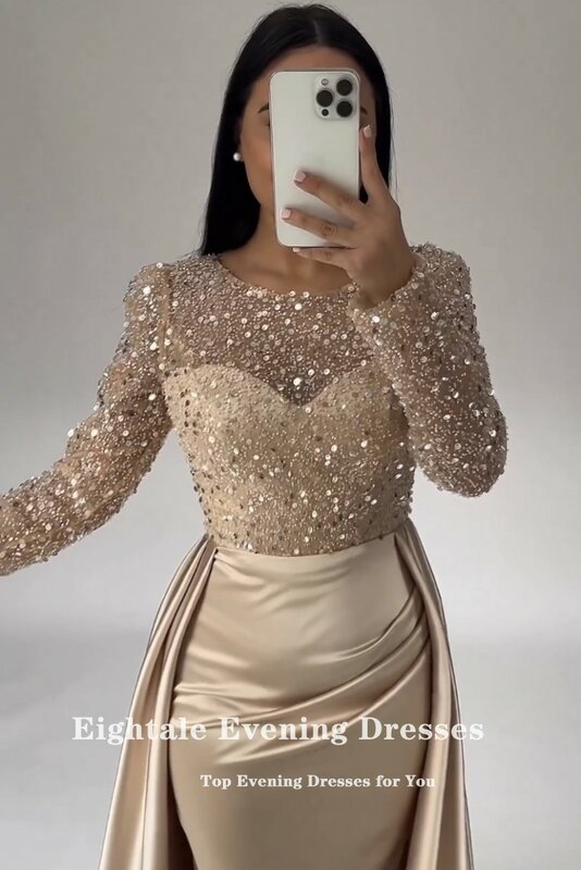 Eightale Sparkly Evening Dress for Wedding Party O-Neck Long Sleeves Mermaid Prom Gowns vestido elegante mujer para fiesta