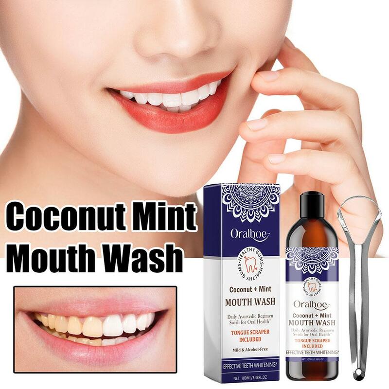 100ml Coconut Oil Mint Pulling Oil Mouth Wash Alcohol-free Whitening Breath Teeth Scrape Oral Tongue Oral Clean W9P9