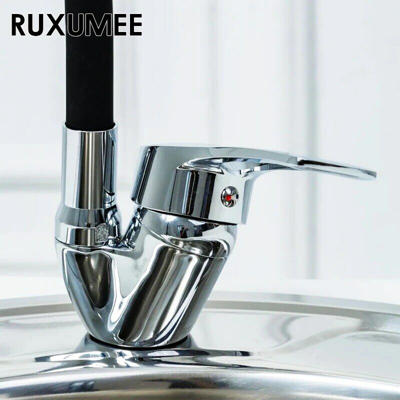 360Rotating Flexible Kitchen Basin Faucet Single Handle Cold and Hot Water Mixer Tap Polished Chrome Black Torneira Deck Mounted