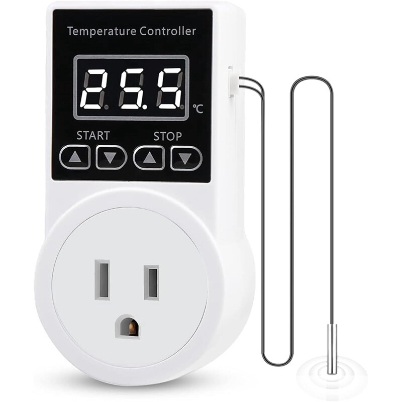 Soquete do plugue do termostato digital com tela LCD, Sonda de sensor impermeável para réptil, Home US Plug