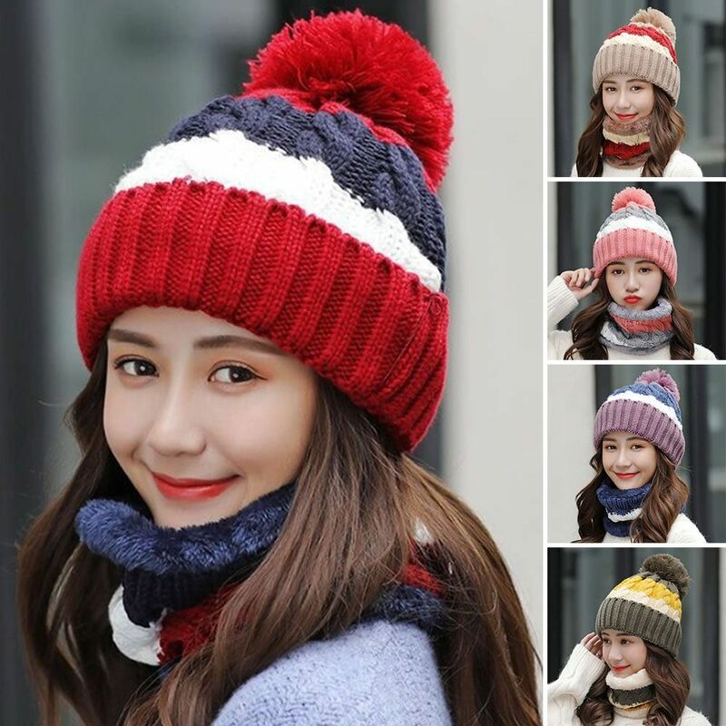 Bonnets coupe-vent doux pour femmes, chapeau chaud, écharpe en peluche, bonnet d'extérieur, ensemble de 2 pièces, hiver