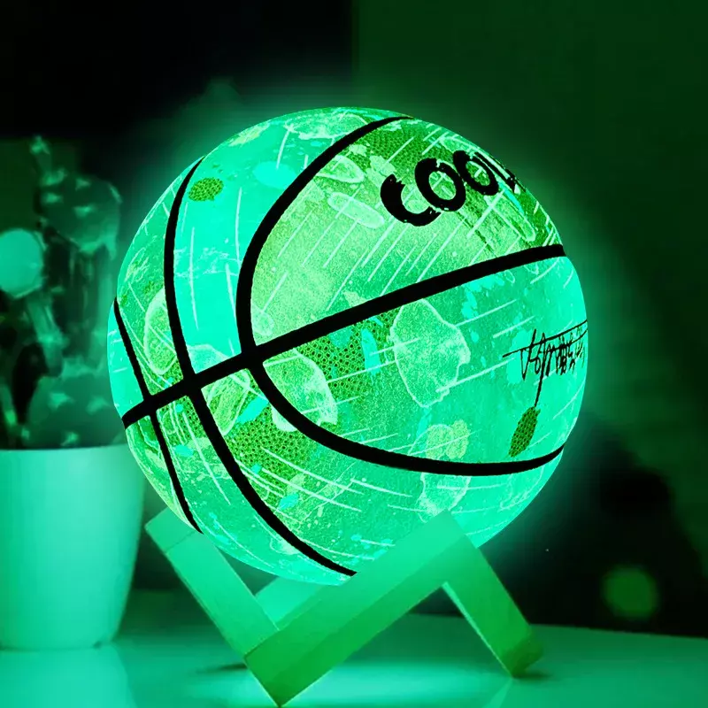7,6บาสเกตบอลเรืองแสง PU ทนทานต่อการฉีกขาดสำหรับเด็กและผู้ใหญ่ perlengkapan Basket บาสเก็ตบอลเรืองแสง5ขวบ