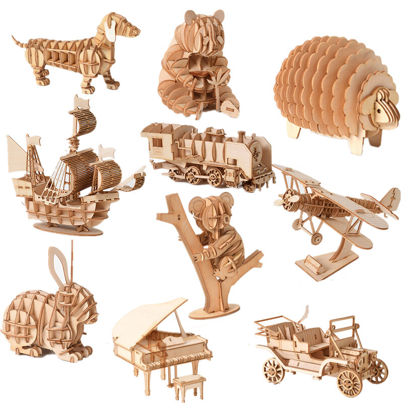 Train Model 3D Wooden Puzzle Toy Assembly Animal Model Building Kits for Children Adults Teen Birthday Gift Wooden Building Toys