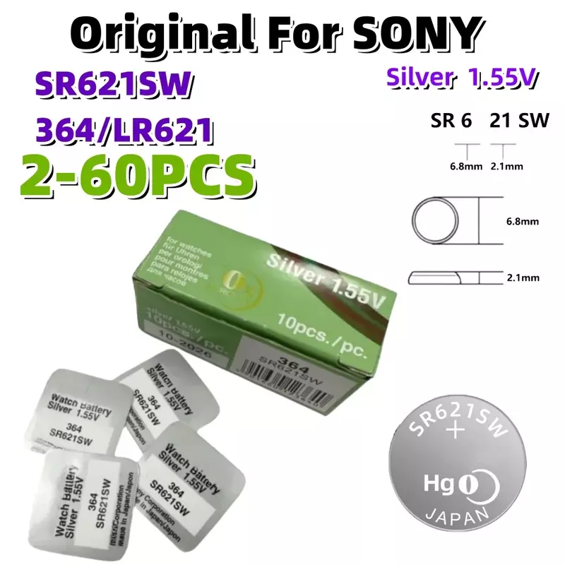 2-50pcs asli untuk SONY 364 AG1 LR621 164 531 SR621 SR621SW SR60 CX60 tombol baterai untuk menonton mainan sel jarak jauh koin baterai