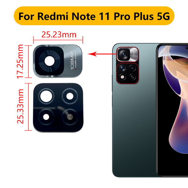 2 шт., новый задний стеклянный объектив камеры с наклейкой, сменный Ремонт для Xiaomi Redmi Note 11T 11 10T Φ 10S 10 Pro Plus