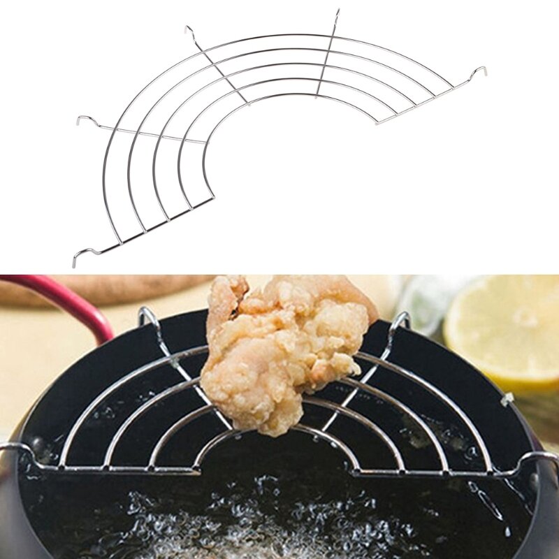 Stainless-Steel Semi-circular Oil Drain Rack Home Baking Cooking Oil Drip Filter For Tempura, Fried Food (9 Sizes) Dropship