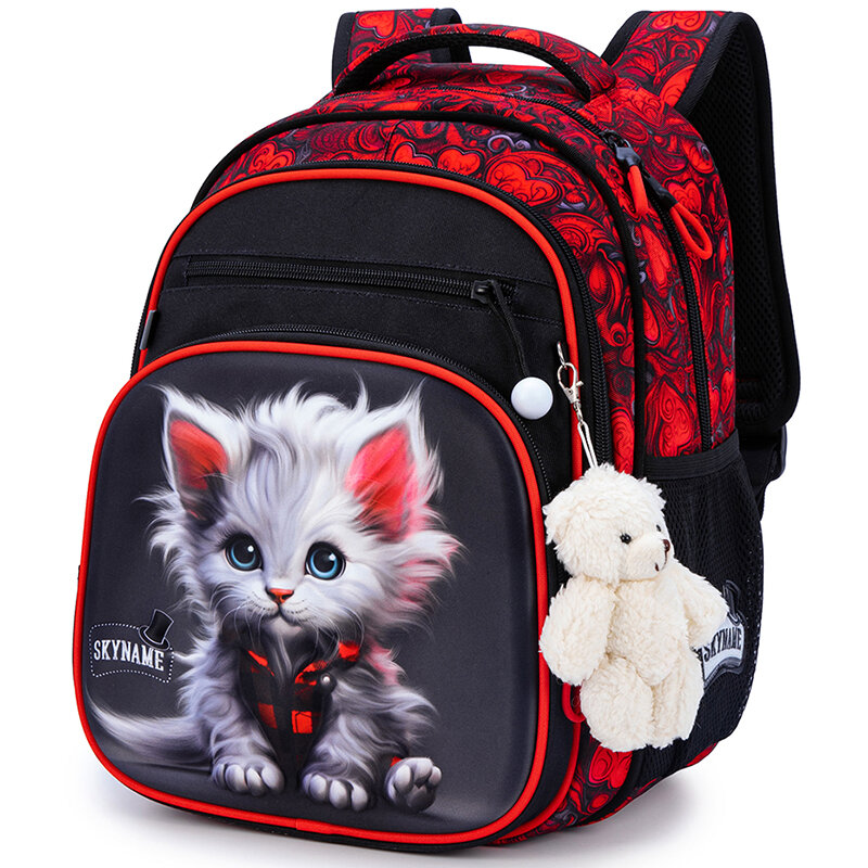 정형외과 어린이 학교 배낭, 여아용 귀여운 만화 고양이 방수 학교 가방, 7 세 초등학생 가방