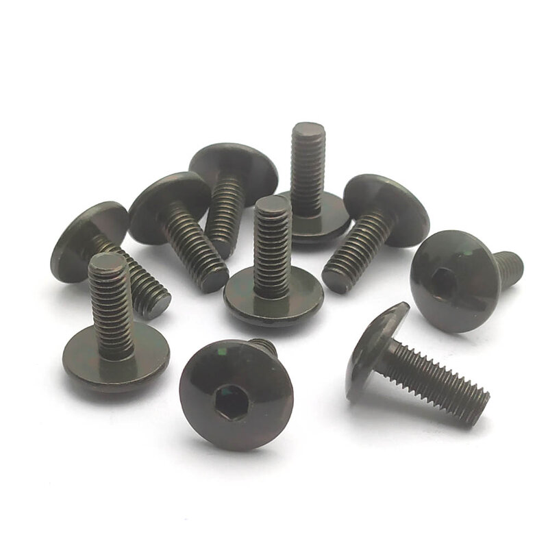 10pcs Big Flat Round Head Inner Hexagon Screw Bolt M6 6mm M6X16 Dark Silver for Motorcycle Scooter ATV Moped Plastic Cover