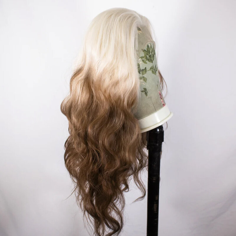 Długie peruka Body Wave koronkowe peruki AIMEYA syntetyczna koronka peruki z przodu dla czarnych kobiet Ombre blond brązowe włosy peruki Cosplay odporne na ciepło