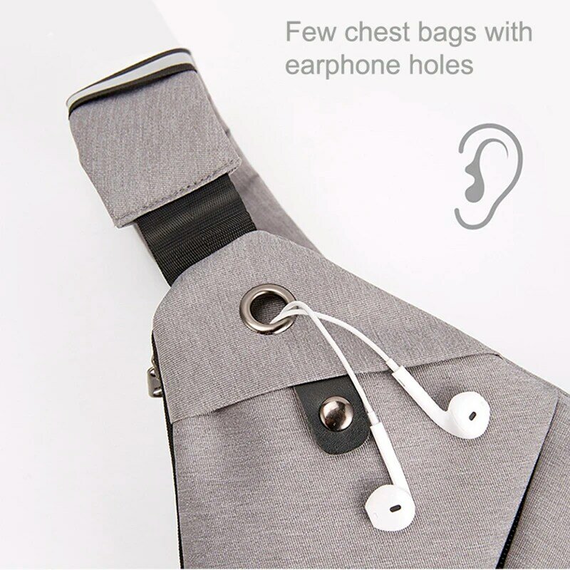 남자의 가슴 가방 디지털 헤드폰 플러그 스토리지 총 가방 Slung Crossbody 스포츠 허리 가방 개인 어깨 도난 방지 포켓 가방