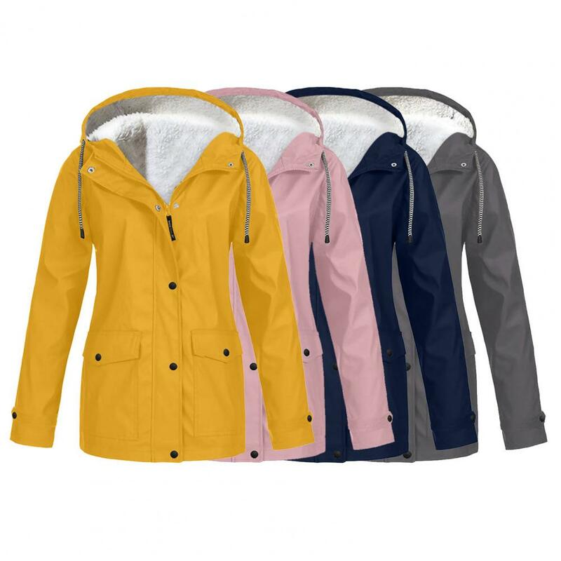 Long Coat  Solid Color   Women Hiking Hoodie Solid Color Hooded Jacket